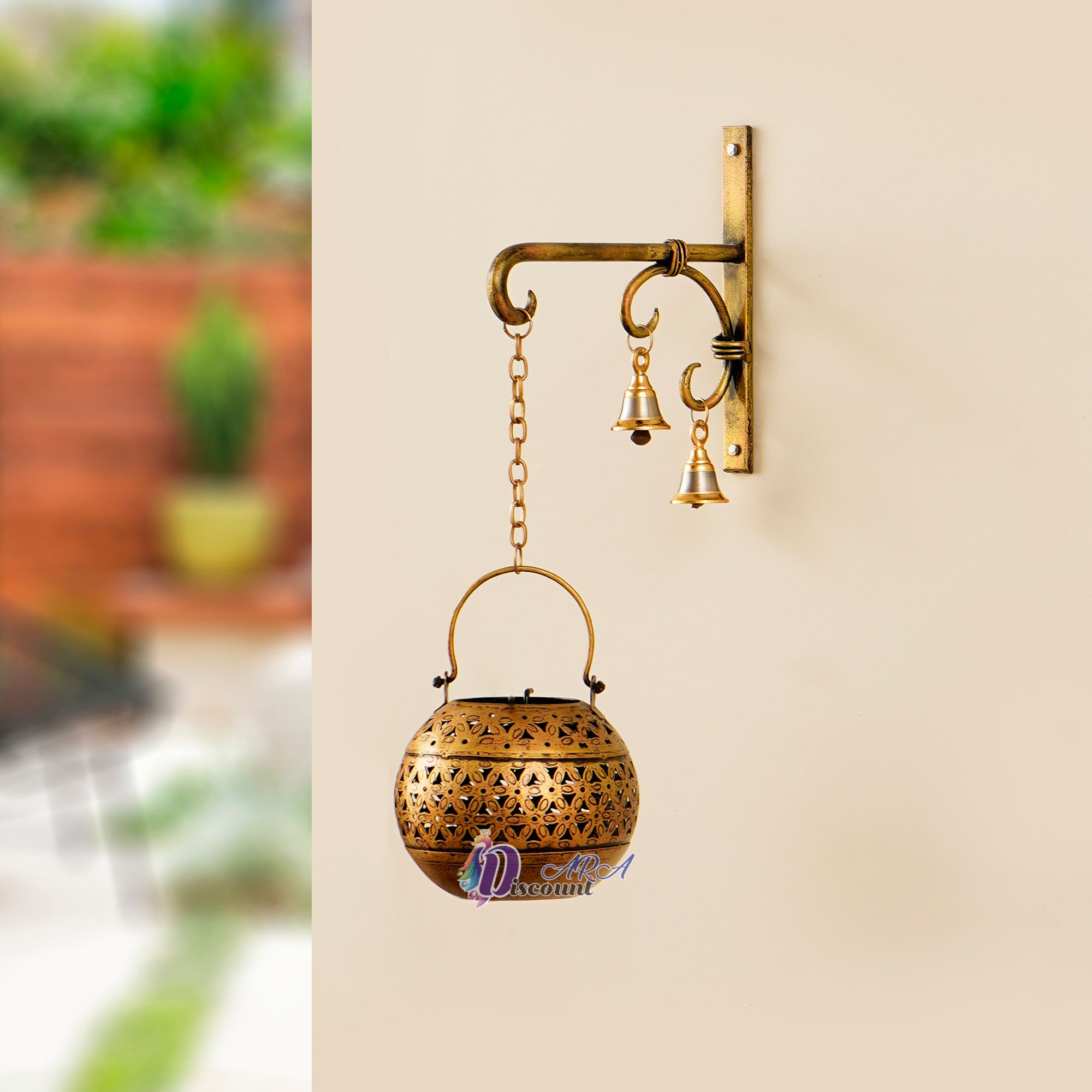 Lota Hanging Tealight Holder with Hook And Bells For Home Decoration-1