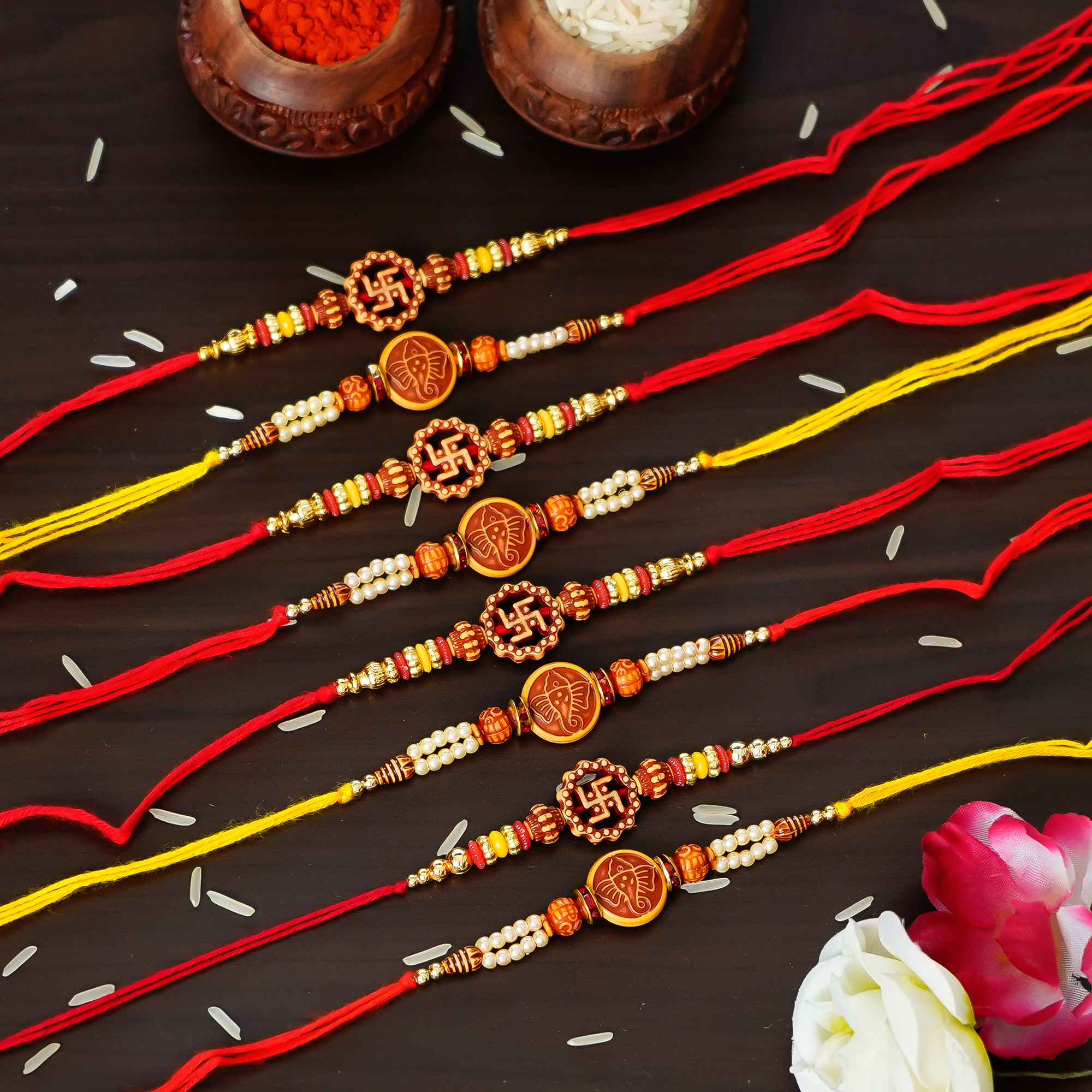 Designer Rakhi Set of 8 , Chawal Roli Pack | Bhaiya/Bhai Rakhi | Rakha Bandhan